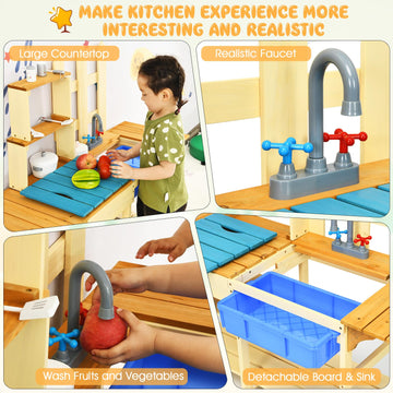Honey Joy Kids Mud Kitchen Playset, Indoor Outdoor Wooden Pretend Play Toy Kitchen With Removable Sink, Simulated Faucet, Mud Ki