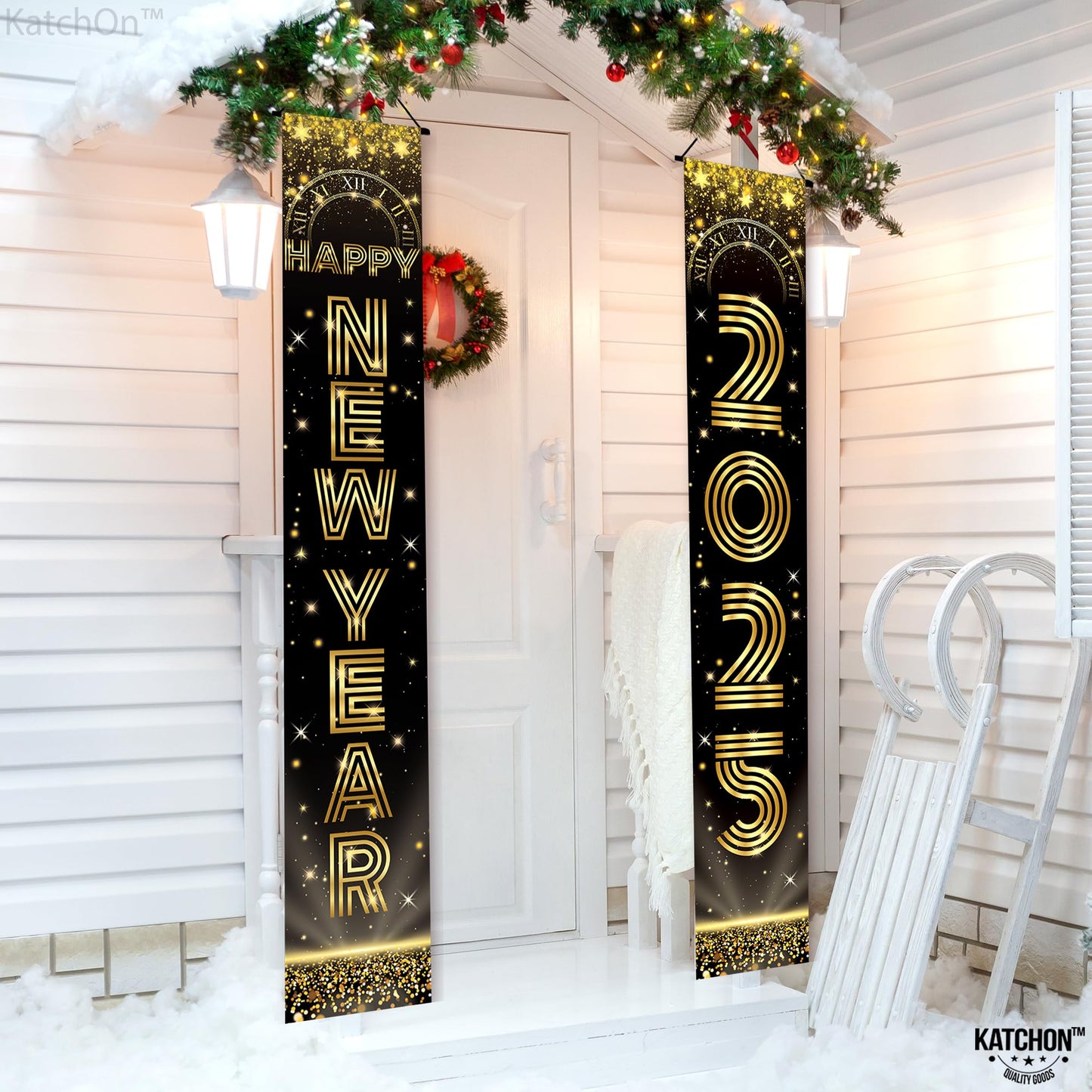KatchOn, Happy New Years Door Banner 2025 - Large 72x12 Inch | Happy New Year 2025 Banner, New Years Decorations 2025 | Happy Ne