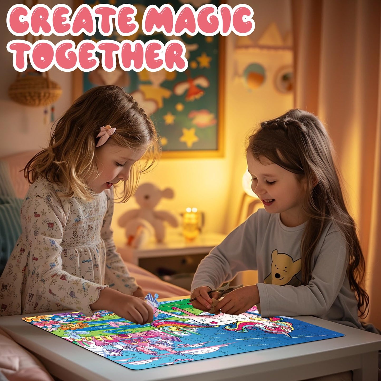 Glow In The Dark 100 Piece Unicorn Puzzle With Paint For Kids, Jigsaw Puzzle Toys For Girls&Boys, Unicorn Birthday Gift For Girl