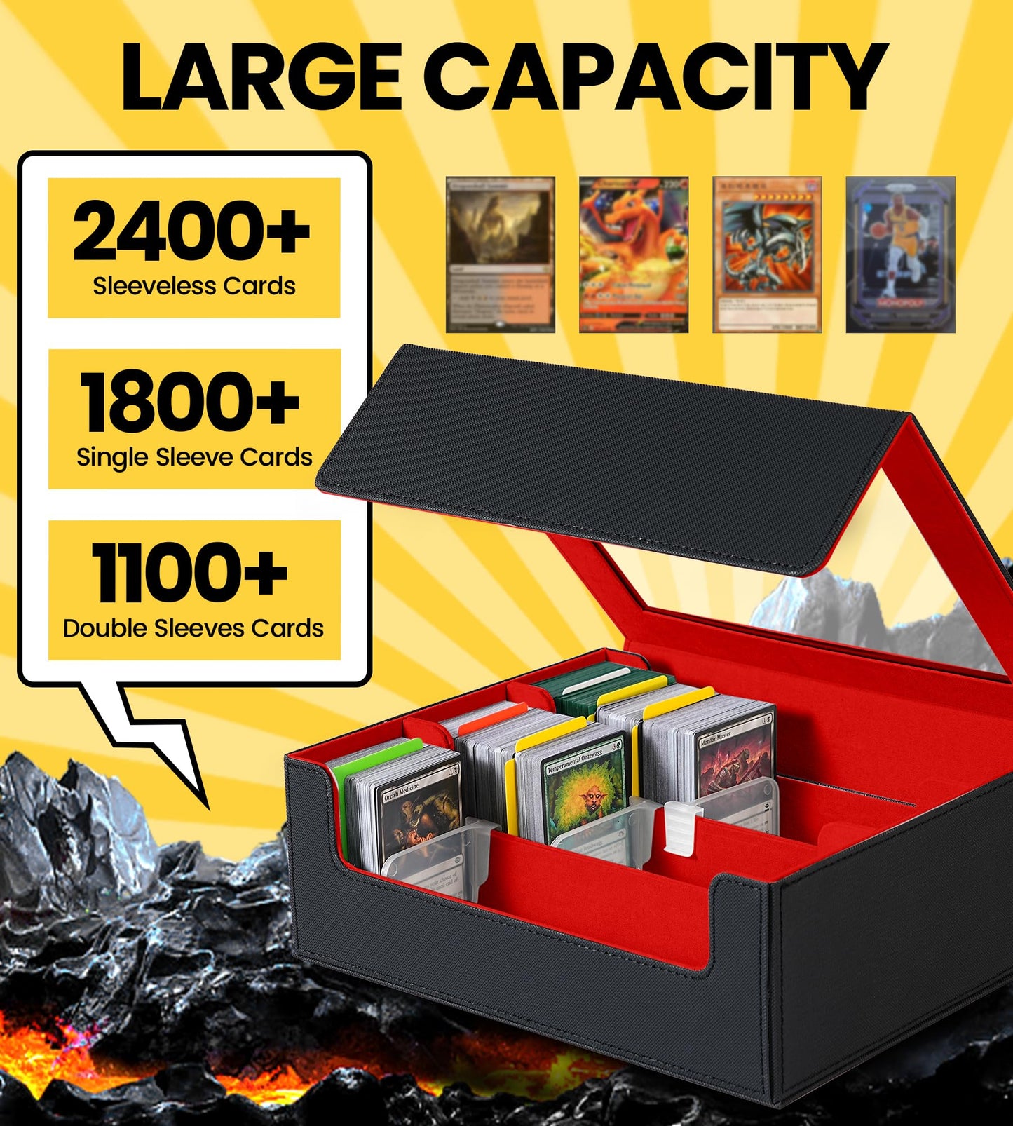 Newloop Trading Card Storage Box - 2400+ Commander Card Deck Case With See-Through Display Top For Magic The Gathering Tcg Yugio