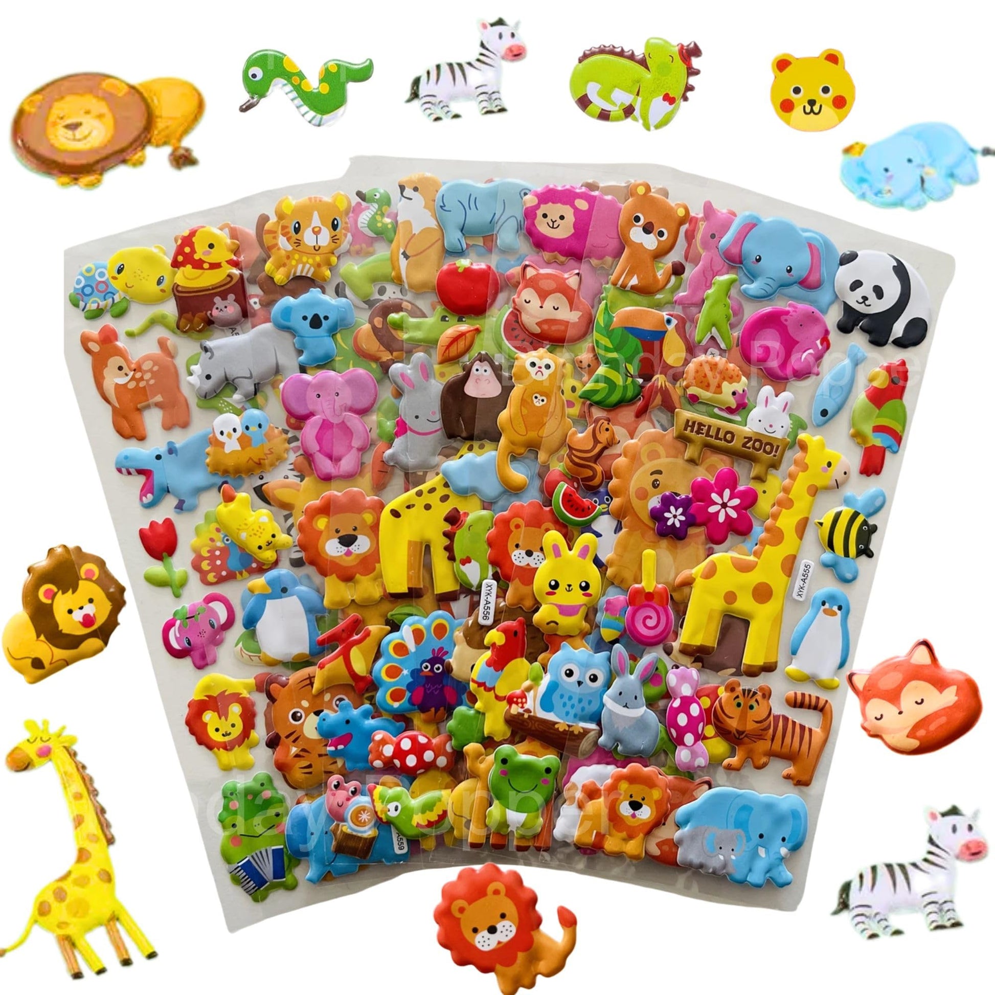 Birthday Popper Birthday Return Gift For Kids, 10 Pcs 3D Jungle Animal Theme Stickers | Fun Safari Stickers For Boys & Girls | S