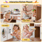 Wooden Corner Play Kitchen With 180 Rotating Design, Kids Kitchen Playset With Interactive Lights & Sounds, Toddler Kitchen Set