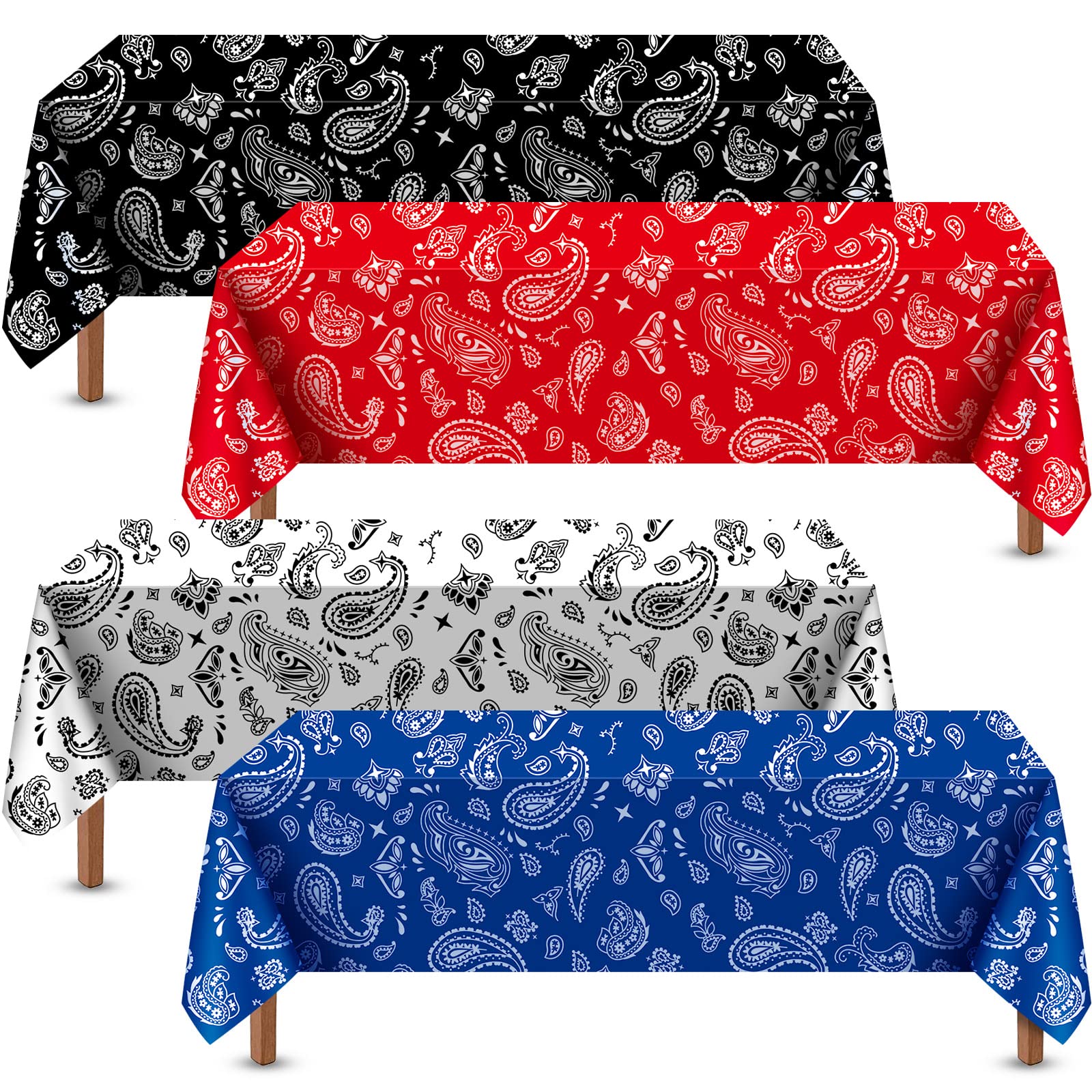 Reginary Western Party Tablecloth Paisley Bandana Table Cover Plastic Rectangle Tablecloth for Western Cowboy Party Themed Party