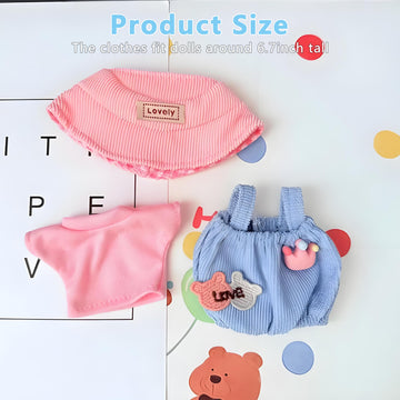 Satakara Doll Clothes Set for 17cm Dolls (6.7 inch) - Blue Overalls with Pink Top and Cap  Kawaii Party Clothing Accessories(STK02)
