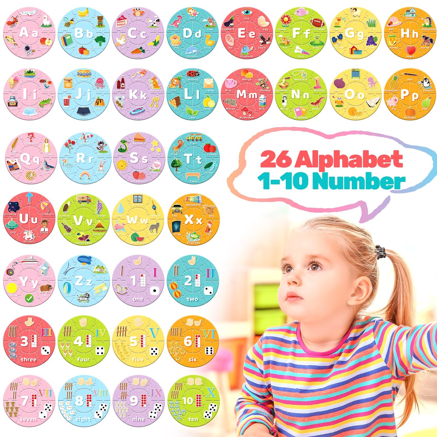 Amidear Abc Alphabet And Number Puzzle Educational Preschool Learning Toys For Toddlers, Montessori Toys Sight Words Game Kinder
