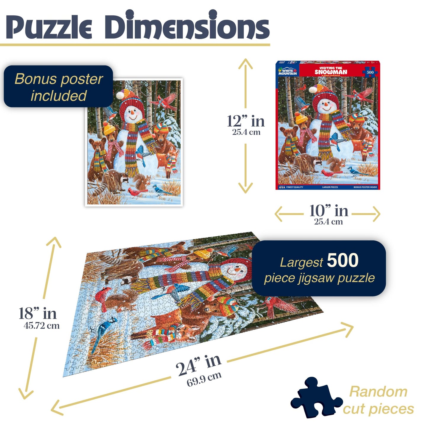 White Mountain Visiting The Snowman Winter Puzzles 500 Pieces Theme Jigsaw Puzzle For Kids Adults And Family
