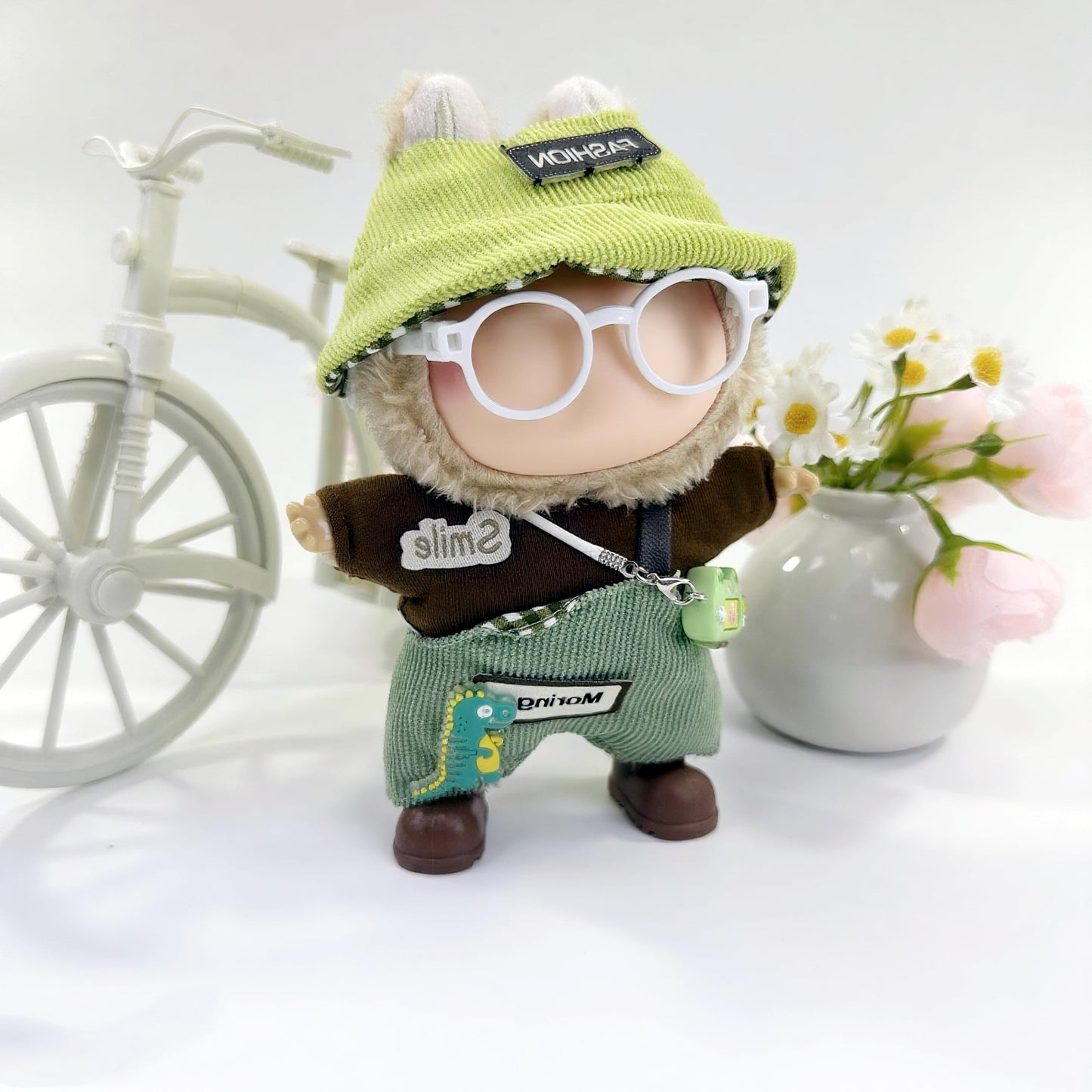 Stylish Adorable 17cm Dolls Clothes  6PCS Doll Outfits Dress-Up with Hat + Top + Pants + Glasses + Shoes + Pendant Accessories (No Dolls)
