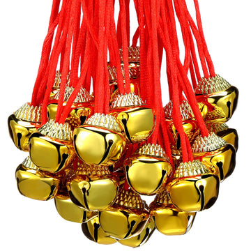 Gejoy 64 Pcs Christmas Bell Necklaces Large Jingle Gold Bell Necklaces for Craft Holiday Party Supplies
