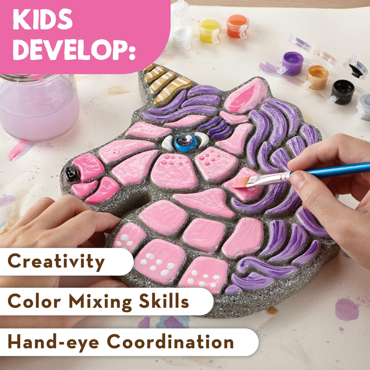 MindWare Paint Your Own Stepping Stone Unicorn Kit - Weatherproof Stone, 10” x 9”, Natural Stone, Model 13818689