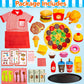 Restaurant Server Play Toys Set for Boys Girls Age 3-8, Role Play Set with Unisex Server Dress-Up Costume, Play Food, Play Money