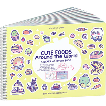 Cute Foods Around The World Sticker + Coloring Book (500+ Food Stickers For Kids & 12 Coloring Pages)- Side By Side Sticker Acti