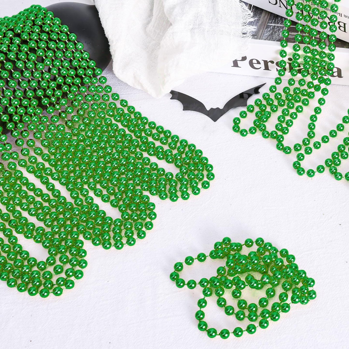 Rukie 144 Pcs St.patricks Day Beads Bulk, 33 Inch 7mm Green Carnival Beaded Necklaces Decorations For St.patricks Day Festivals,