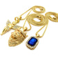 Fashion 21 Micro Colorful Gemstone, Angle, Lion Pendant 24'',30'' Box Chain 3 Necklace Set Gold Tone RC1413G (Blue)