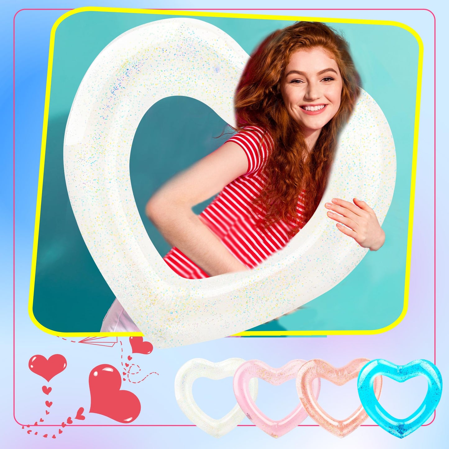 Sonarun 4 Pack Inflatable Swim Rings Float Heart Shaped Swimming Circle Pool Floats for Adults Pool Beach Party Supplies, 47.2 x