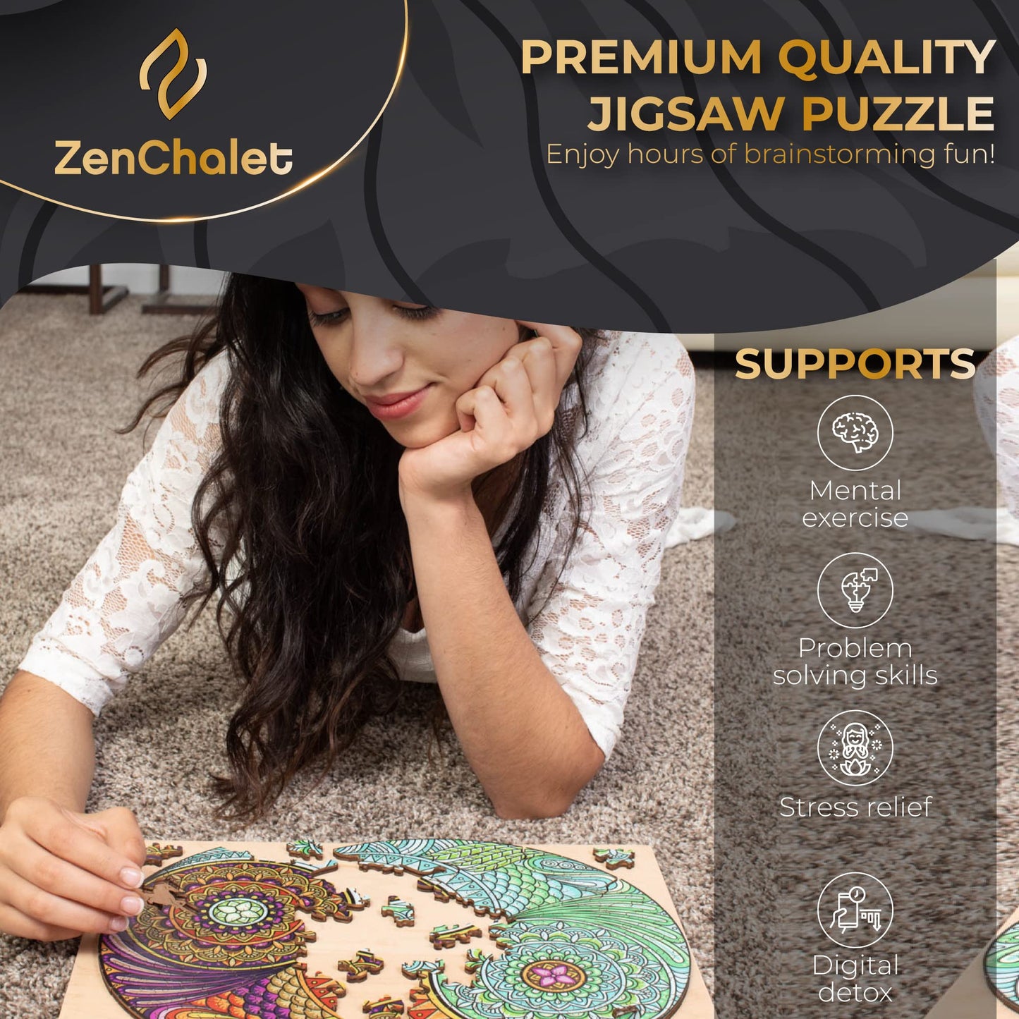 ZenChalet - Yin Yang 500 Piece Puzzles for mature-themeds - Wooden Puzzle for mature-themeds  enhanced Wooden Puzzle with Durable Construction - Brain Teaser Puzzle