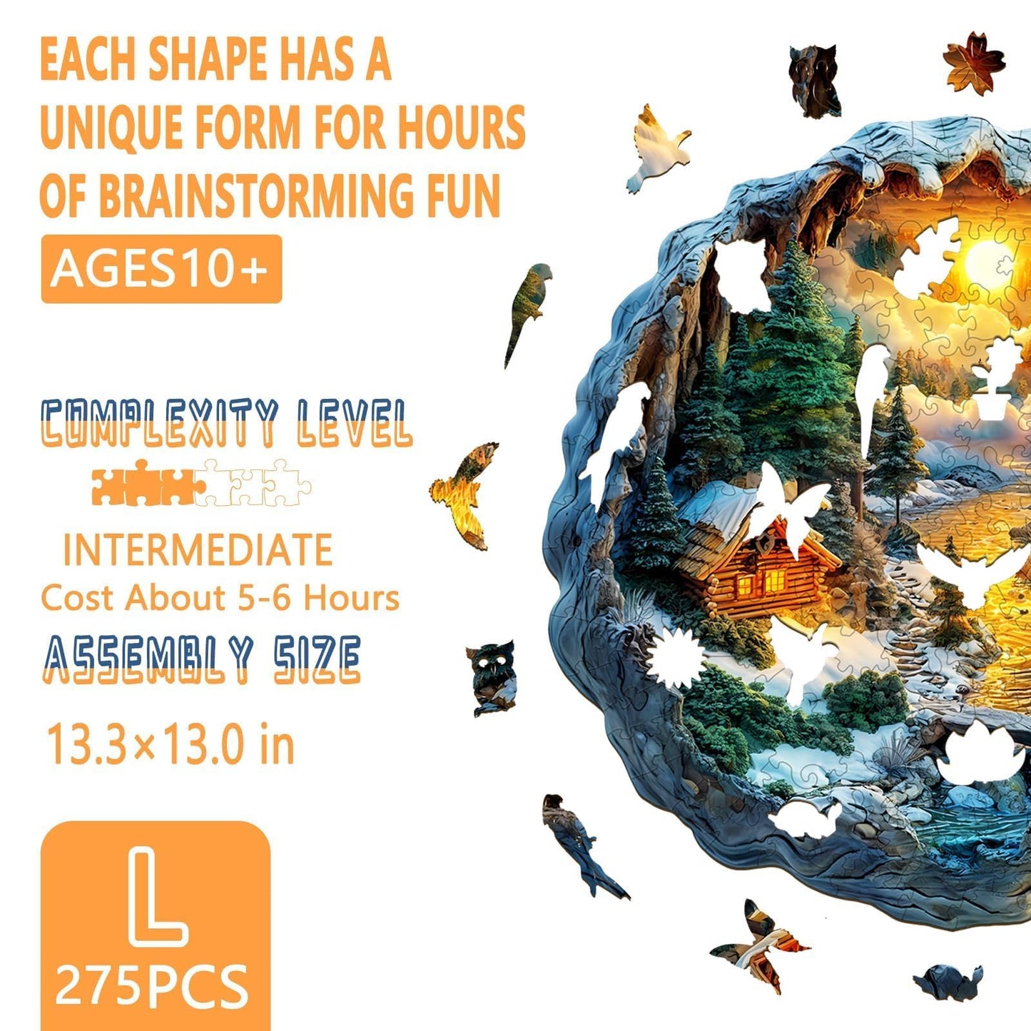 Wooden Puzzles for mature-themeds  Flat Puzzle with 3D Visual Effect  Winter Scene Wooden Jigsaw Puzzles for mature-themeds  Forest River Sunset Wood Puzzles mature-themed  Wall Art Canvas Puzzle (L -13.3 * 13 in -275 pcs)