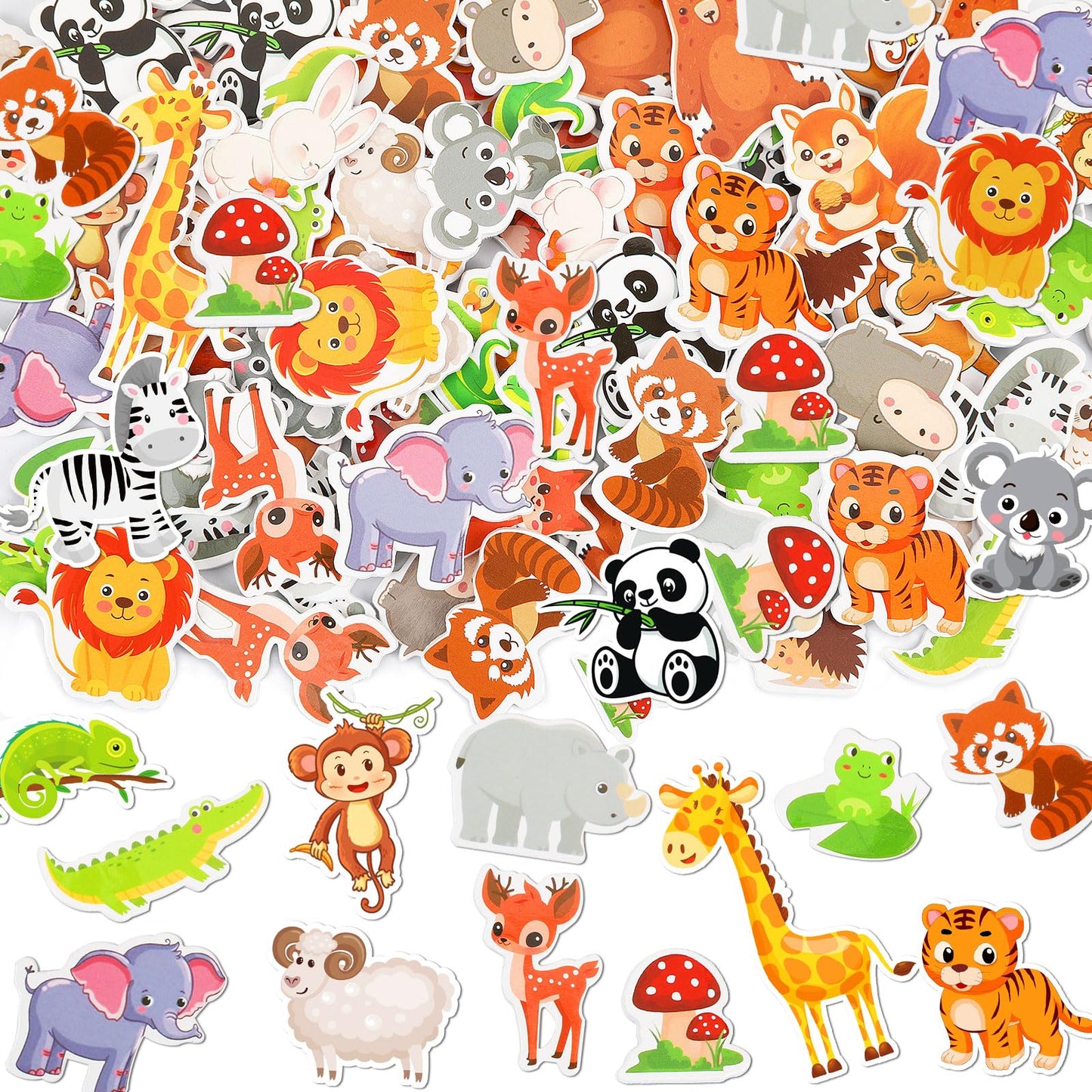 Julbear 300 Pieces Animals Foam Stickers Bulk Self-Adhesive Cartoon Forest Animals Reward Stickers For Arts Crafts Animals Fores