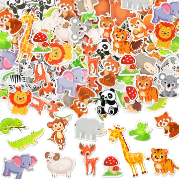 Julbear 300 Pieces Animals Foam Stickers Bulk Self-Adhesive Cartoon Forest Animals Reward Stickers For Arts Crafts Animals Fores