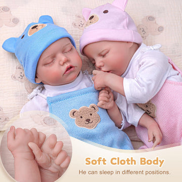 Adfo Lifelike Reborn Baby Dolls Twins, 17 Inch Soft Vinyl Baby Dolls Realistic Newborn Real Life Baby Boy Girl Dolls With Clothe