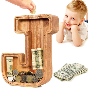 Summidate Wooden Letter Piggy Bank| Piggy Bank For Boys Girls Toddler| Alphabet J Money Bank| Coin Bank Birthday Gift For Kids|2024 Graduation Money Box (J)
