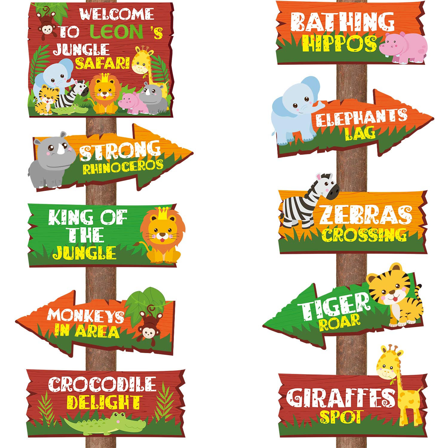 20 Pieces Safari Jungle Party Sign Animal Signs Decorations Wild Animal Directional Signs for Kids Birthday Decorations Welcome 