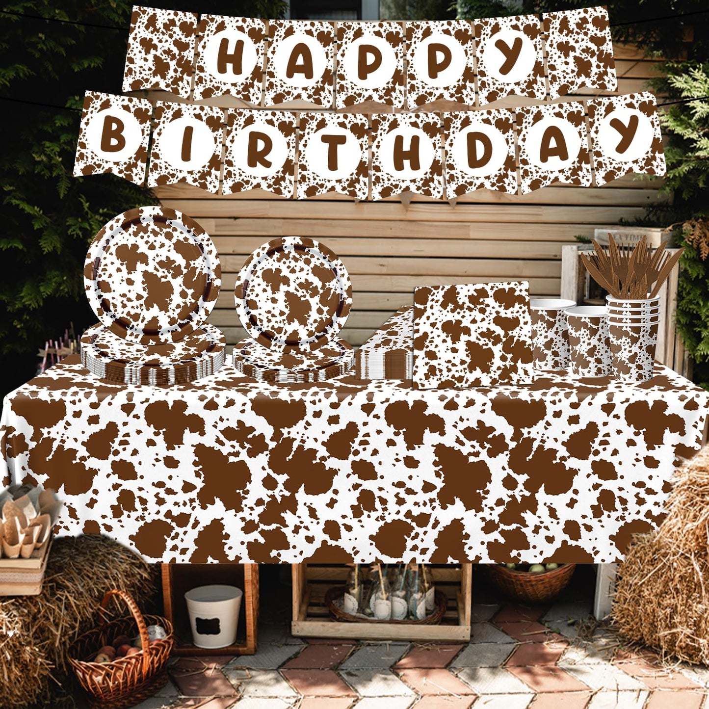 Highland Cow Decorations, 142Pcs Cow Print Plates And Napkins Party Supplies, Brown Cow Birthday Party Decorations Tableware Cup