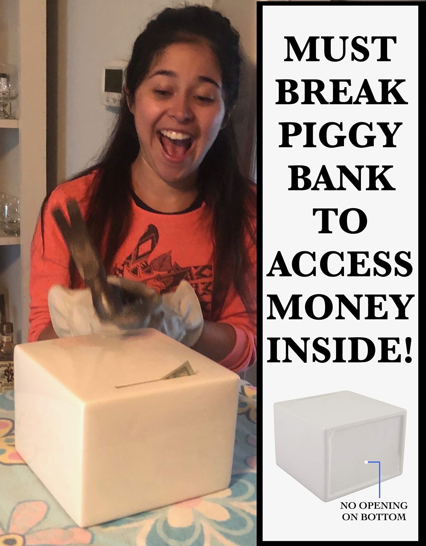 Piggy Bank For Adults - Must Break To Access Money | Ceramic Savings Bank To Help Budget And Save For Vacation Wedding Or Childs College Fund | Money Saver Box With One Small Opening | Birthday Gift