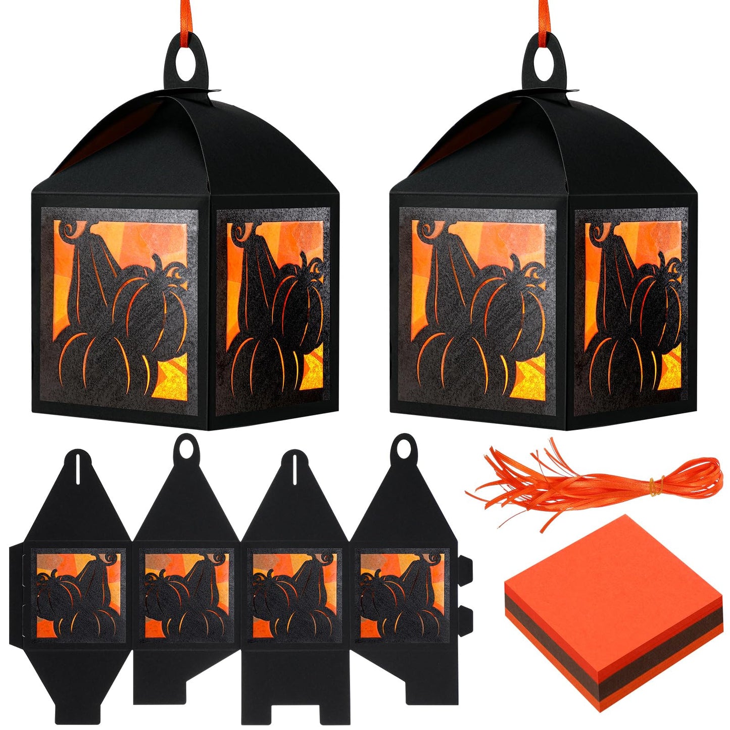 VIHOSE 16 Sets Pumpkin Tissue Craft Kits Paper Lanterns Bulk DIY Sticker Kits Paper Suncatcher for Classroom Art and Craft Party