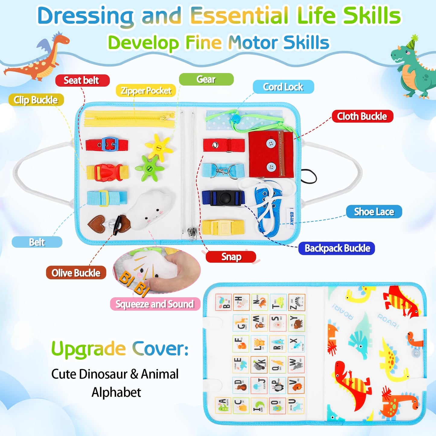 Esjay Toddler Busy Board Montessori Toys, Sensory Board Educational Activities For Learning Fine Motor Skills, Gifts For Girls B