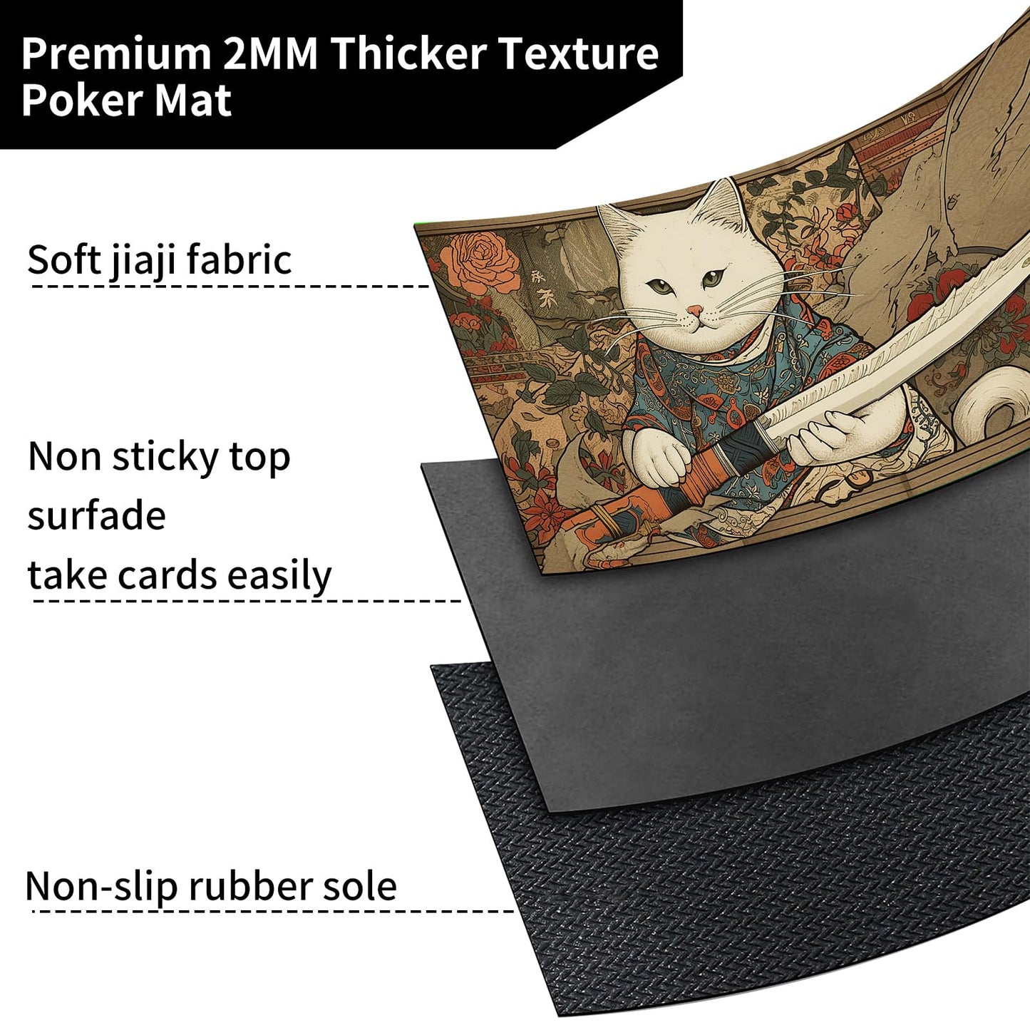 Playmat for MTG Game Mat 24 x 14 inches  Non Slip Rubber Backing TCG and Board Game Mat for Cards Mousepad Desk Mats-Cat with decorative replica blade