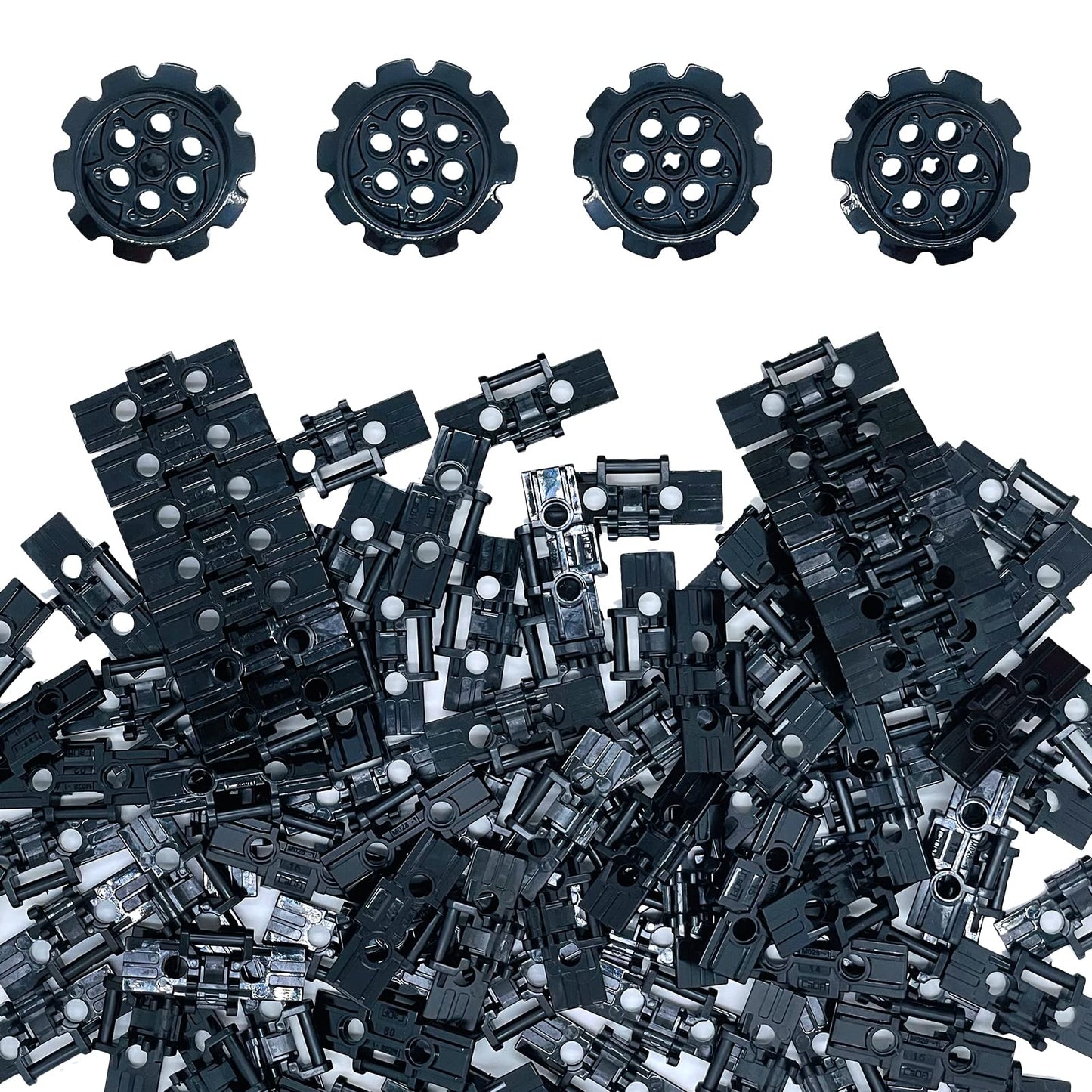 Miutrue 108Pcs Technical Parts Tank Track Wheels Treads Chain Links Motorcycle Car Accessories Building Blocks Toys For 6-12 Yea