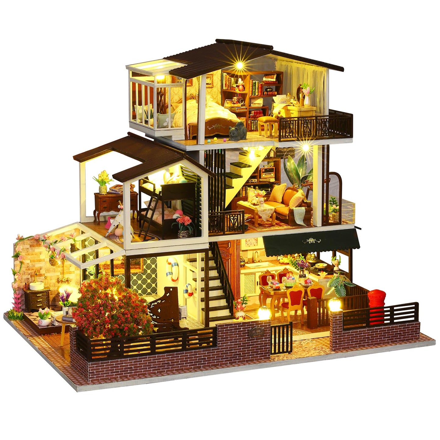 Spilay Dollhouse DIY Miniature Wooden Furniture Kit Mini Handmade Big Castle Model 1:24 Scale Creative Doll House Toys for mature-themed Gift