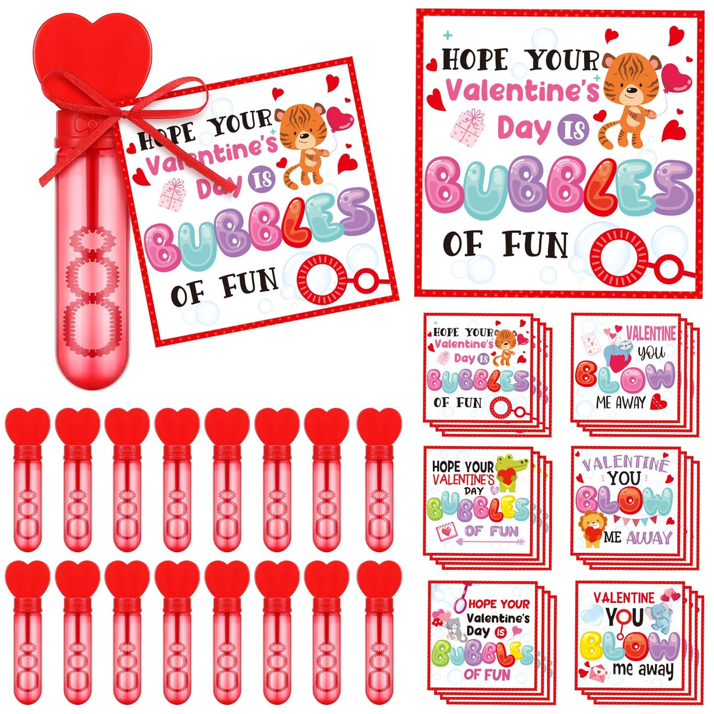 Rotatingpals 24 Set Valentines Day Gifts For Kids, Include 24 Pcs 7.9 X 0.4    Red Heart Bubble Wands With Bubbles Solution, 24