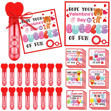 Rotatingpals 24 Set Valentines Day Gifts For Kids, Include 24 Pcs 7.9 X 0.4    Red Heart Bubble Wands With Bubbles Solution, 24