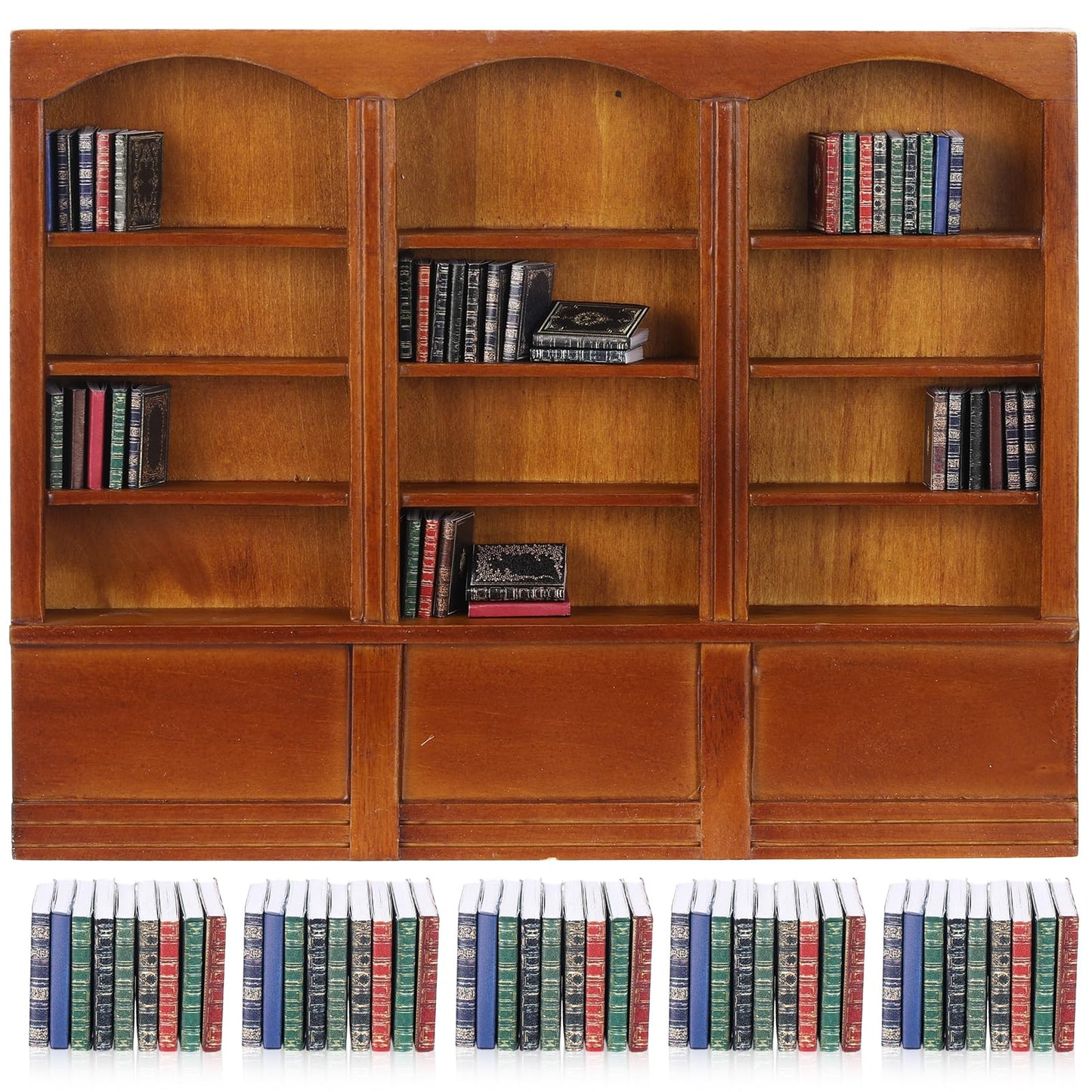 Chivertion 1:12 Scale Dollhouse Miniature Wooden Bookshelf With 48 Pcs Miniatures Books, Mini Bookcase Mini Library Furniture Gi