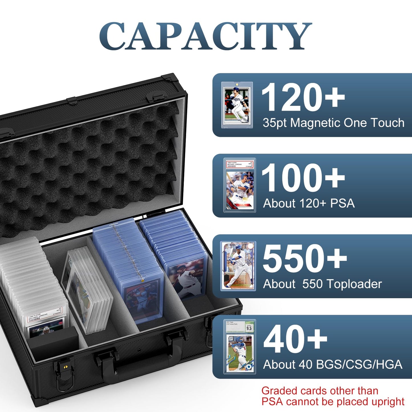 Vitula Card Case Fits for 600 Toploaders or 120 PSA Slabs or 120 Magnetic Card Holders, Trading Cards Storage Box Fits for TCG,