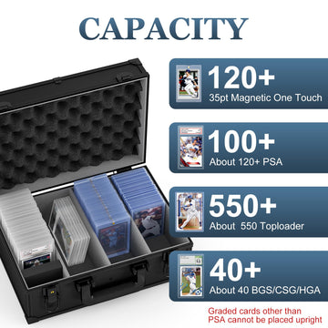 Vitula Card Case Fits for 600 Toploaders or 120 PSA Slabs or 120 Magnetic Card Holders, Trading Cards Storage Box Fits for TCG,