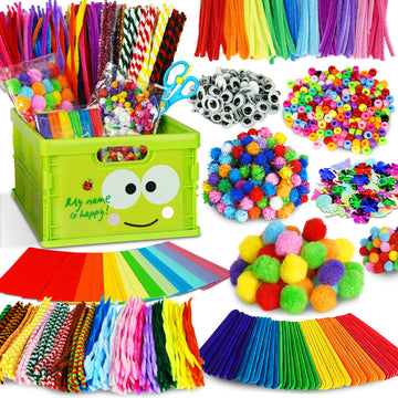 Funzbo Arts And Crafts Supplies For Kids - Craft Kits With Pipe Cleaners, Popsicle Stickers, Construction Paper, Pom Poms & Googly Eyes, All In One Homeschool Supplies, Gifts For Girls & Boys Age 4+