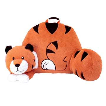 Soft Landing | Nesting Nooks | Soft And Cuddly Portable Back Rest And Reading Pillow With Storage Pocket - Tiger , Orange 15 X 2