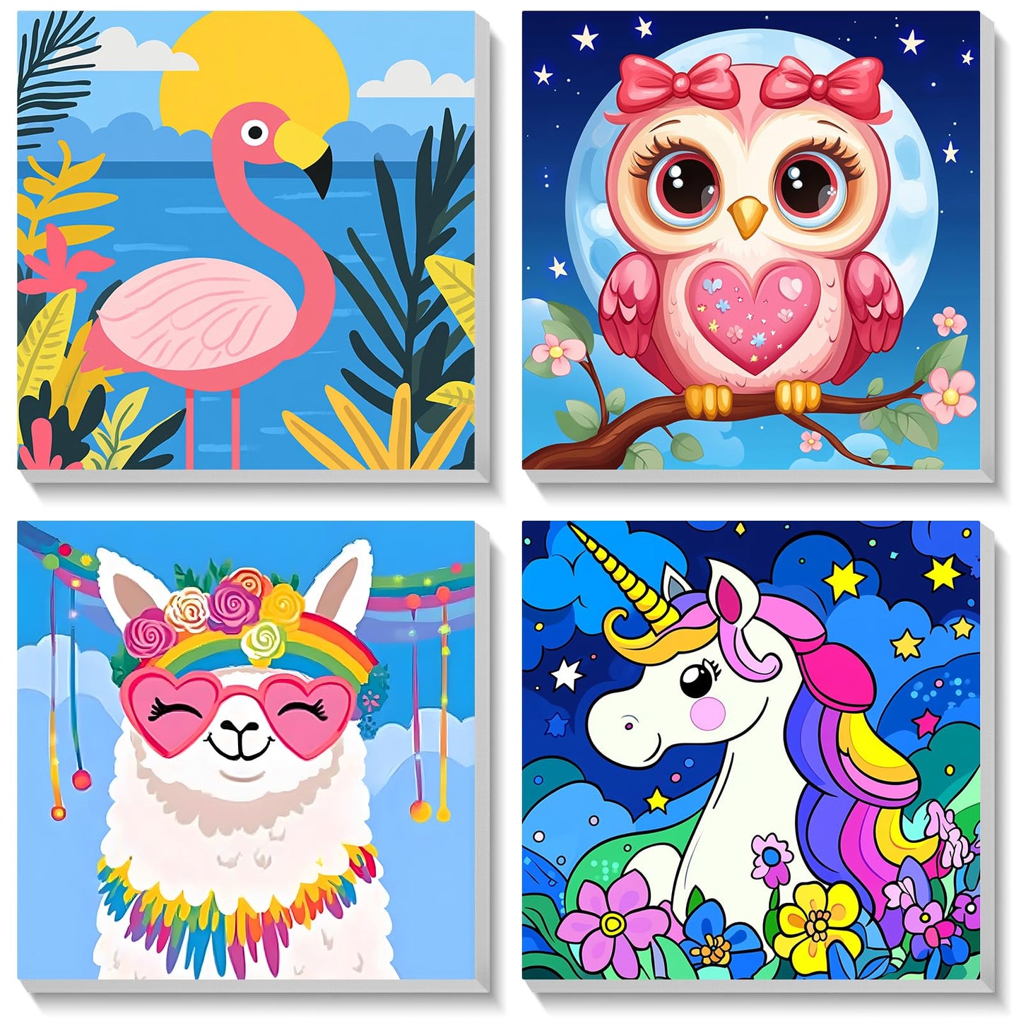 HEIBAGO 4 Pack Framed Paint by Number for Kids,Cute Animals Paint by Numbers for Beginners, Paint by Numbers kit for Kids, DIY A