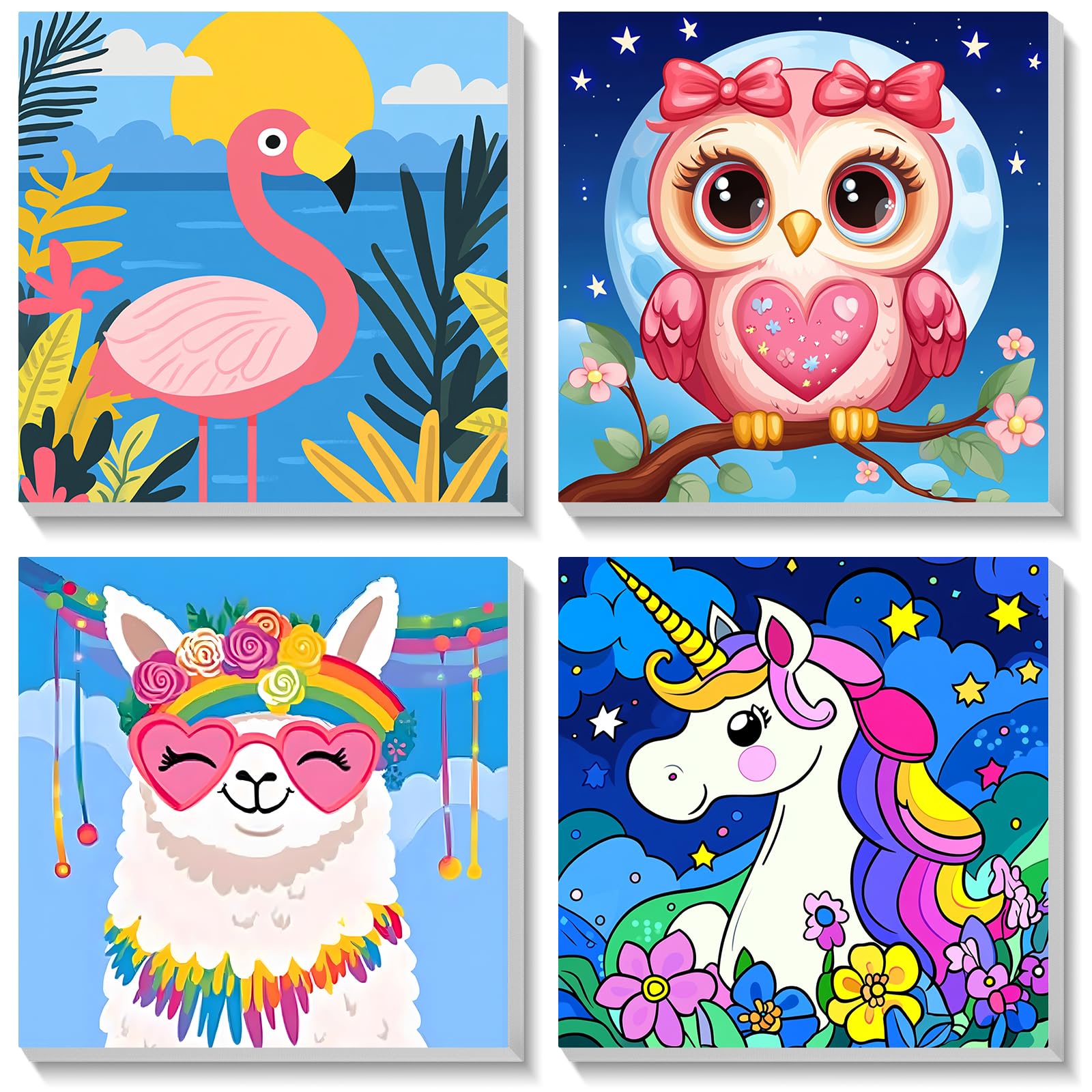 HEIBAGO 4 Pack Framed Paint by Number for Kids,Cute Animals Paint by Numbers for Beginners, Paint by Numbers kit for Kids, DIY A