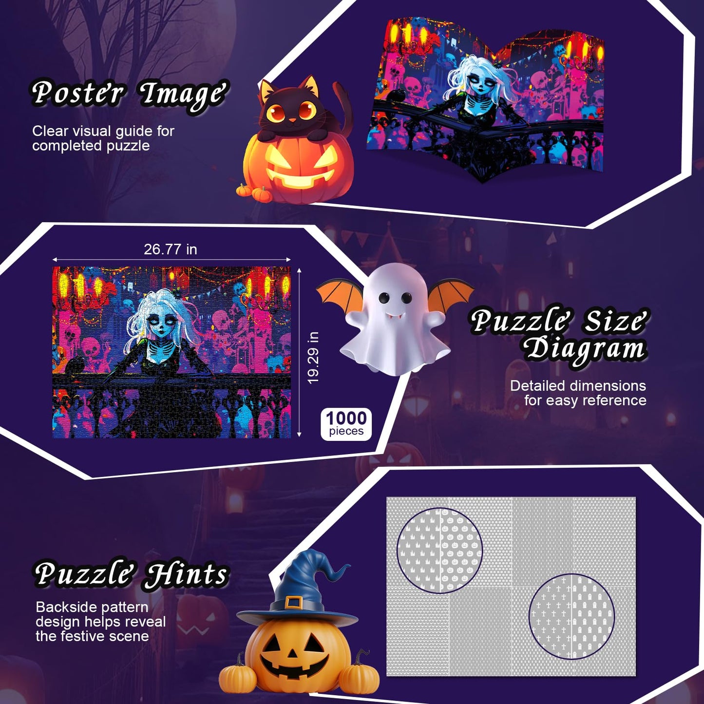Puzzles 1000 Pieces for mature-themeds Horror Puzzles for mature-themeds 2 Pack  Glow in The Dark - Skeleton Princess & Prince Jigsaw Puzzle  Spooky Night Scene Gift  26.77x19.29 Inch