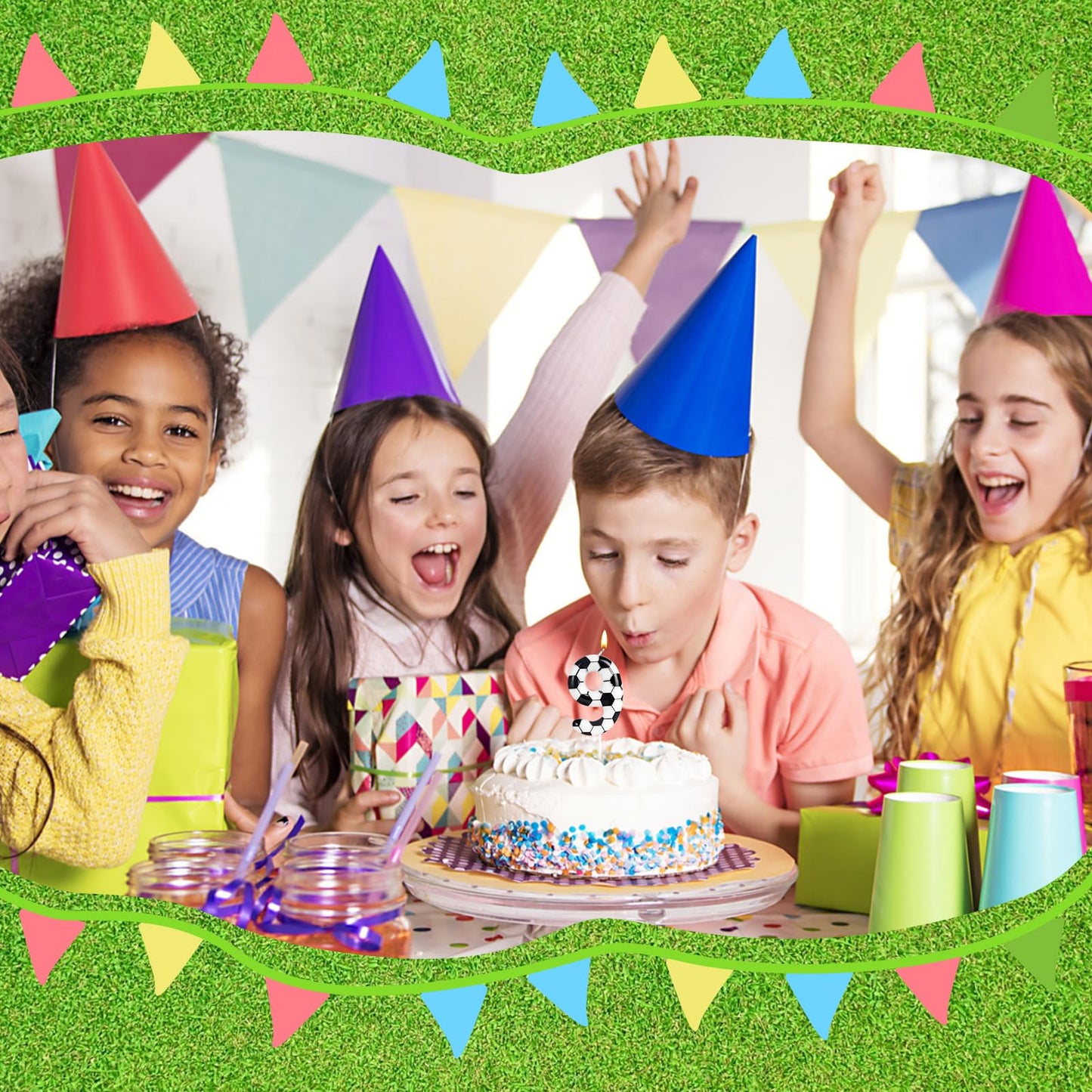Soccer Birthday Candles 10th Soccer Themed Birthday Party Decorations, Football Birthday Cake Candles for Boys Girls Kids Sport-