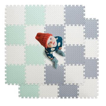 Tamiplay Foam Floor Mats For Kids, 12 X 12 Inch 16 Tiles 0.4' Thickness Foam Play Mat, Non-Toxic Square Interlocking Floor Mats Rubber Baby Play Mat For Toddlers(White/Gray/Bean Green)
