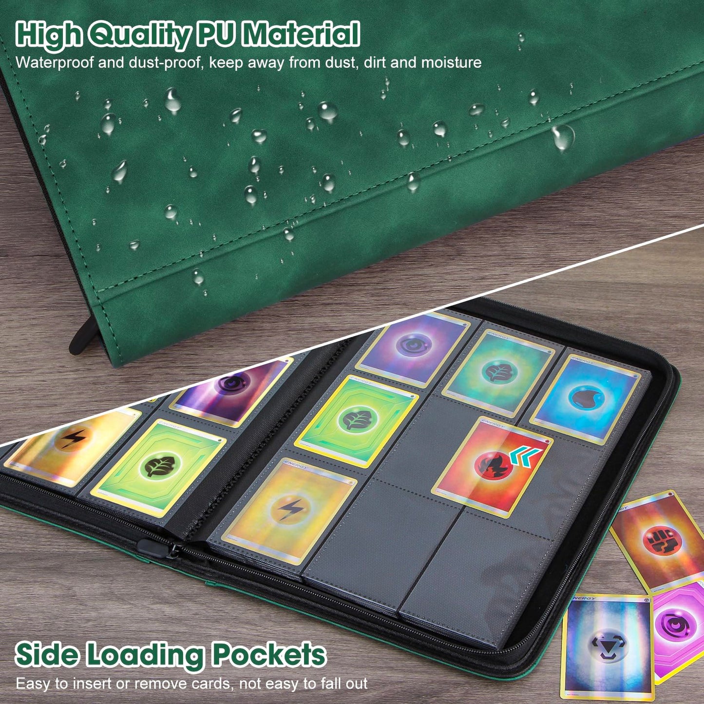 Old Canal Trading Card Binder  9 Pocket Card Album Folder Hold Up to 540 Cards  enhanced and Durable Zipper Binder  Cards Holder Album for MTG  TCG  Baseball Cards  Football Cards (Dark Green)