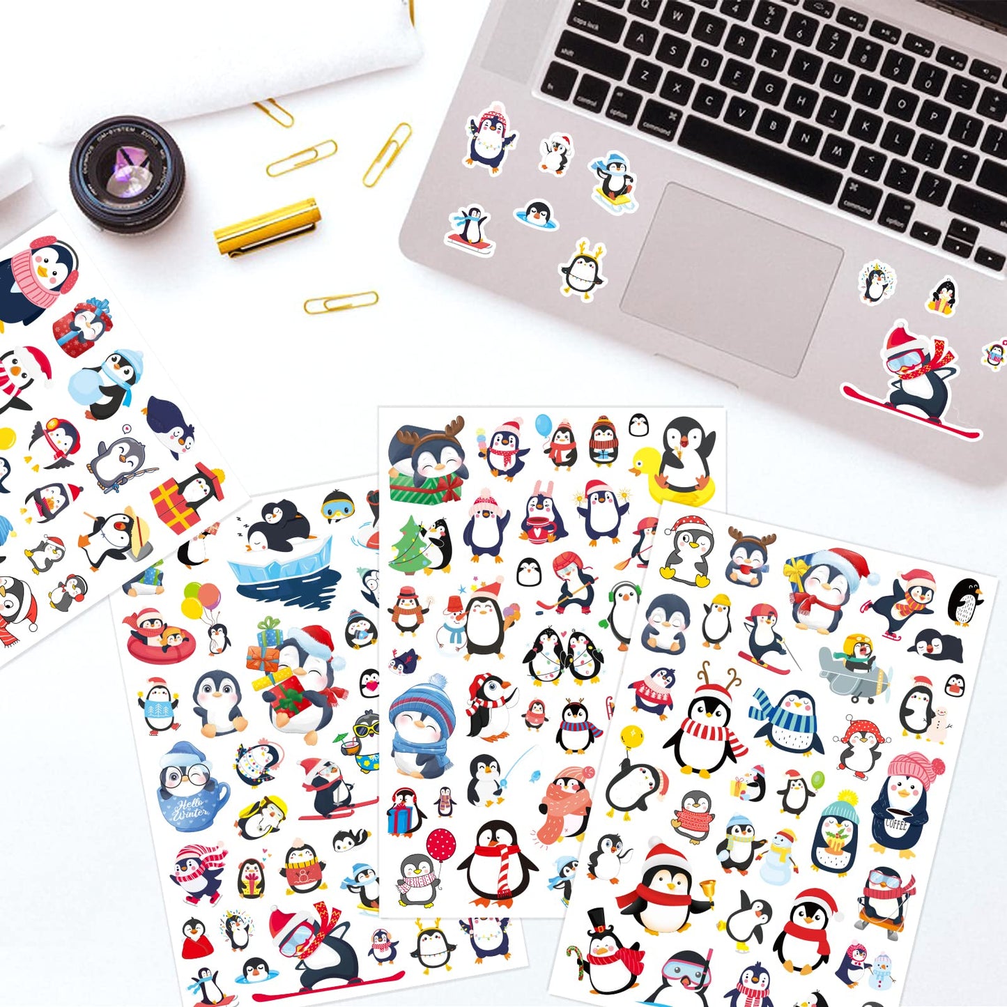 Cute Penguin Stickers 720 Counts Waterproof Cartoon Penguin Animal Decal Sticker Party Gifts Goodie Bags Decor Reward Birthday Party Favors Water Bottle Laptop Adhesive Sticker Invitation Decor