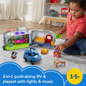 Fisher-Price Little People Toddler Toy Light-Up Learning Camper Playset With Smart Stages, Figures & Accessories For Pretend Pla