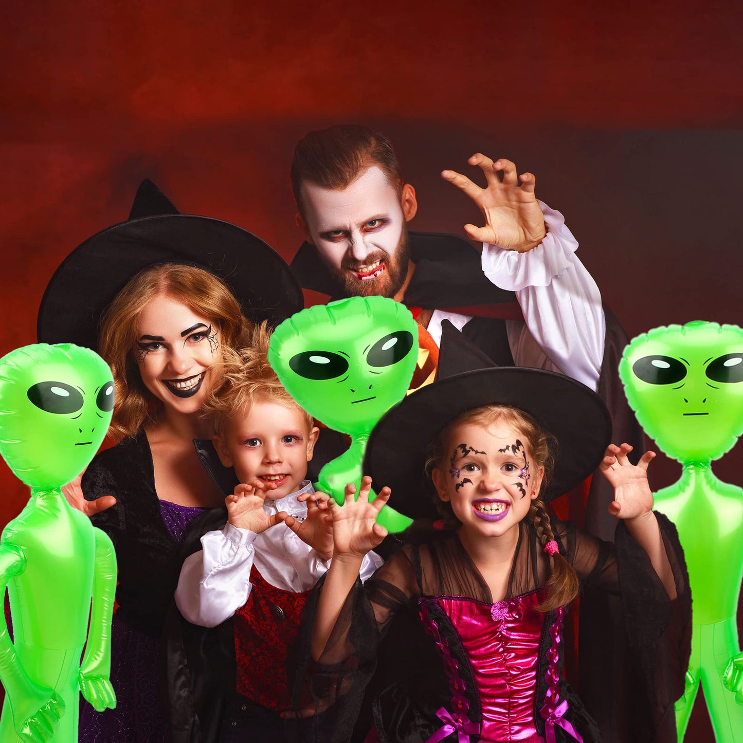 Cotiny 6 Pack Jumbo Inflatable Alien Inflatable Figures Inflate Alien Toys For Birthday Party Favors Alien Theme Halloween Party Decorations (Green)