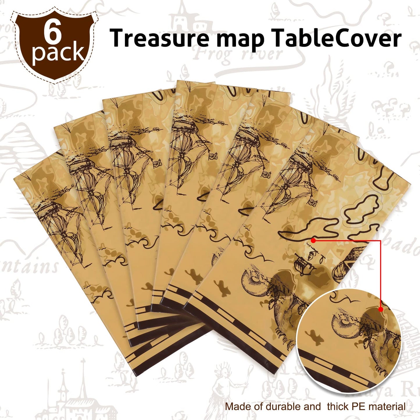 Irenare Pirate Party Tablecloth Treasure Map Tablecover Plastic Island Treasure Table Covers Pirate Nautical Supplies For Pirate Theme Birthday Party Decoration, 54 X 108 Inches(6 Pieces)