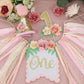 Dusty Pink 1st Birthday High Chair Floral Banner Decor Boho Floral 1st Birthday Hat Decorations Cake Topper Baby Girl Banner Bab